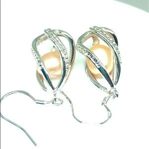 Sterling Silver Pink Pearl Caged Dangle Earrings